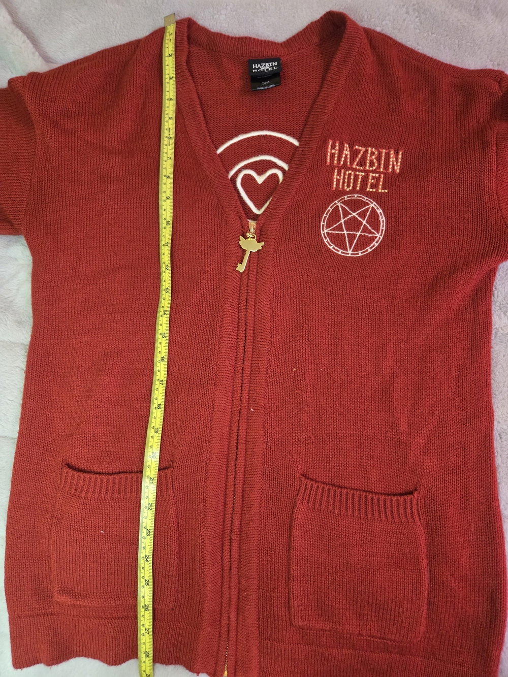 Hot Topic Red Hazbin Hotel Patch Cardigan Sweater - Picture 5 of 8